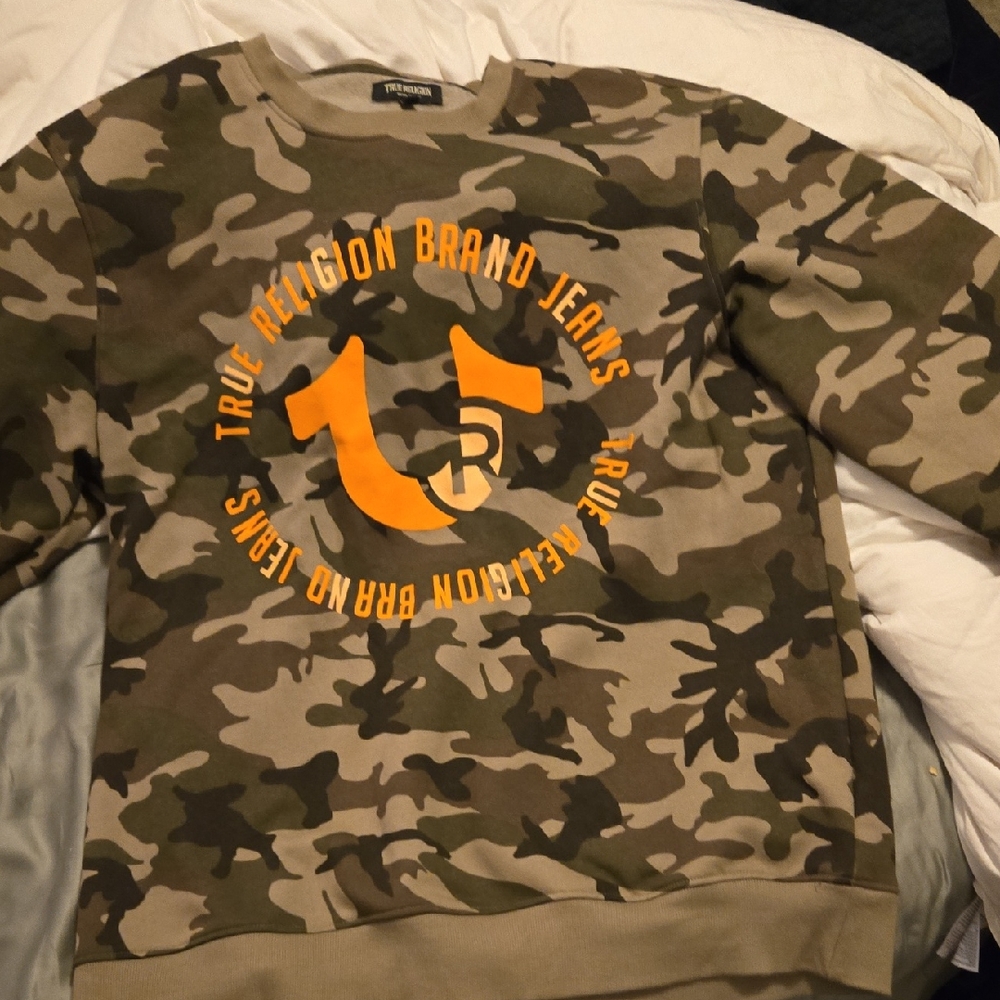 True Religion Camouflage Crewneck Sweater - Green and Orange